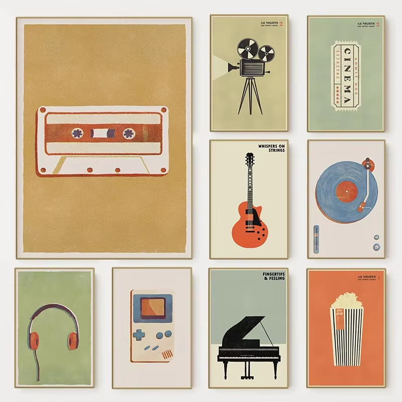 Musical Instrument Manufacturers - Retro-Mittelalterliches Pop-Musik-Instrumenten-Poster | Musikalische Leinwandkunst im